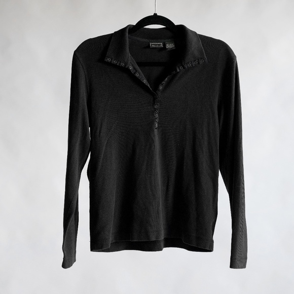 Eddie Bauer Tops - Black Eddie Bauer Collared Cotton Long Sleeve Top